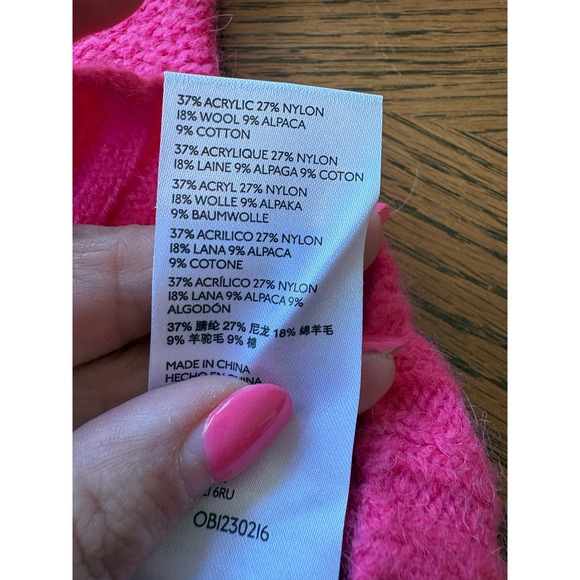 Anthropologie Pink Wool Alpaca Blend V-Neck Chain Trim Sweater Small - Picture 7 of 8